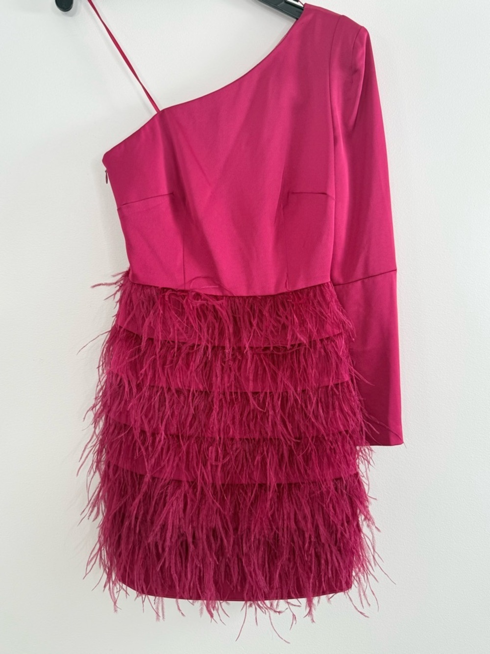 Liv Foster Asymmetric Feathered Satin Minidress Size 0 - Picture 4 of 13